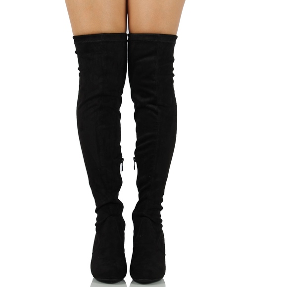 Size10  Black faux suede over the knee back tie he - Picture 3 of 6